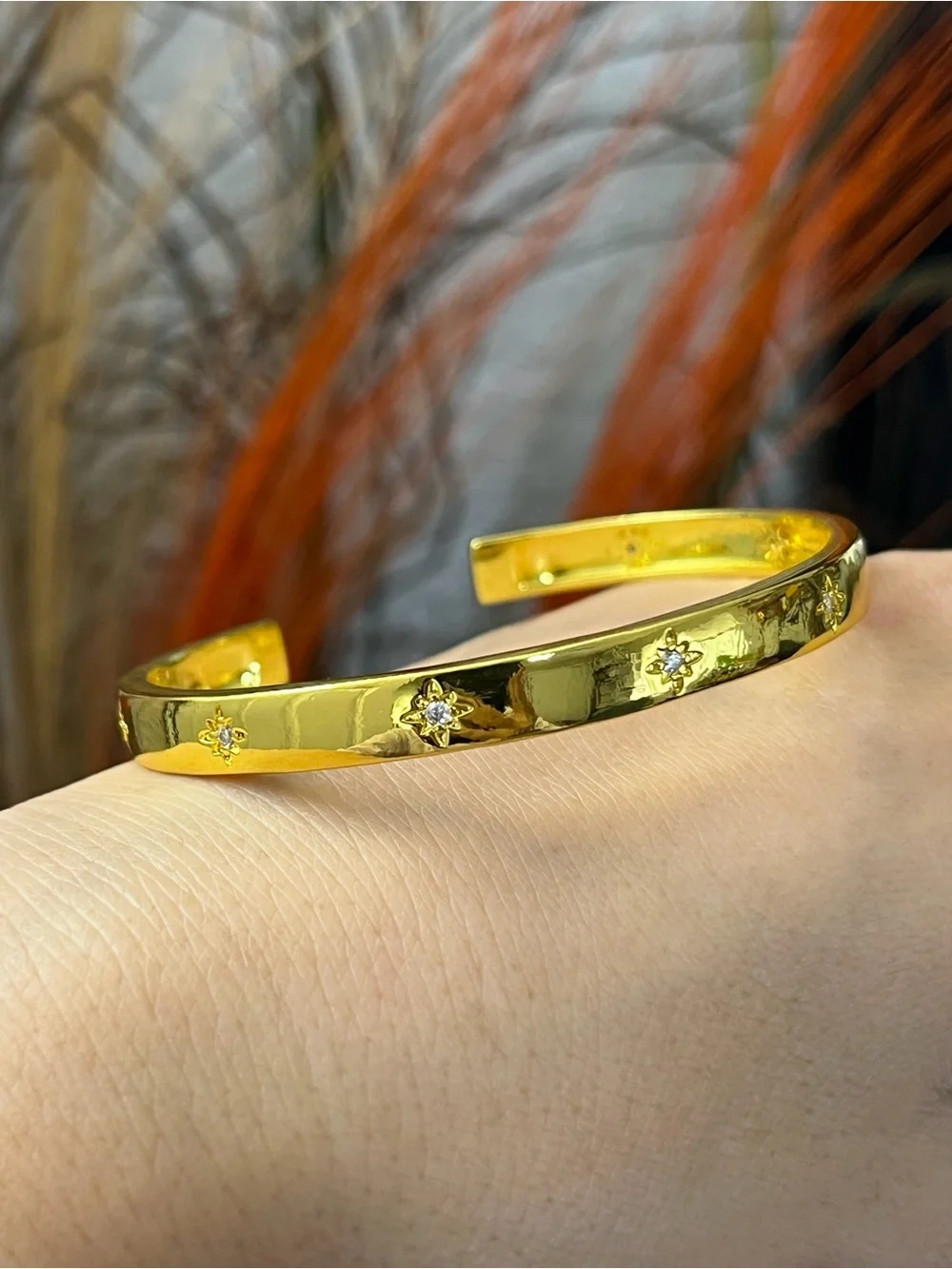 6mm Wide Cz Stars Silver Gold Cuff Bangle Bracelet for Women girls top seller